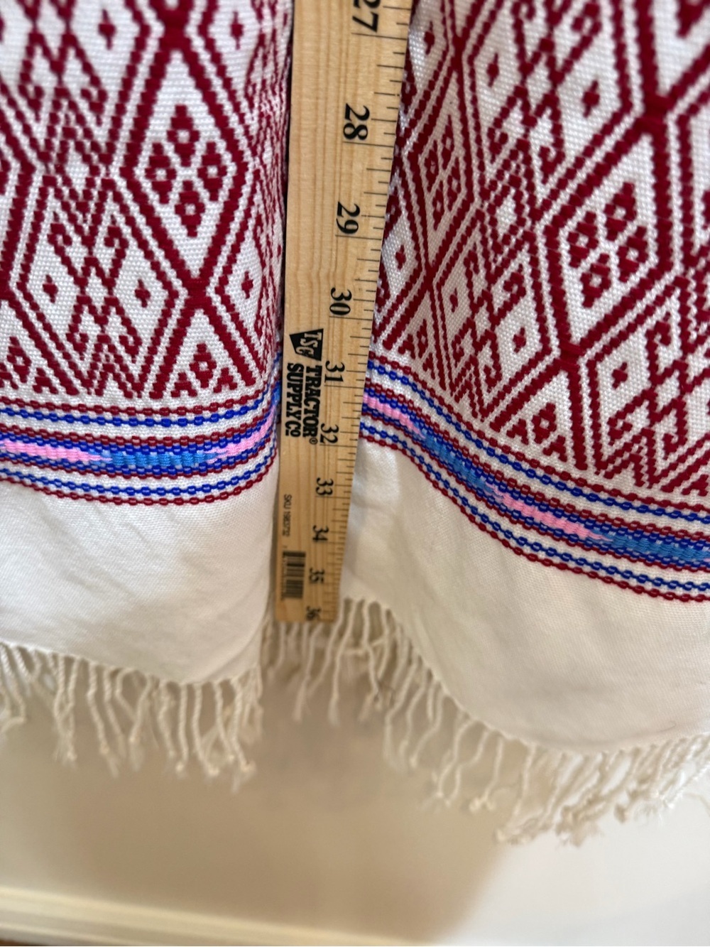 Hand-Embroidered White Boho Fringe Tunic Dress with Colorful Stitching small - Picture 11 of 15